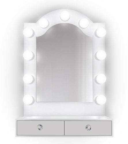 White hollywood Mirror Arched with two drawers 