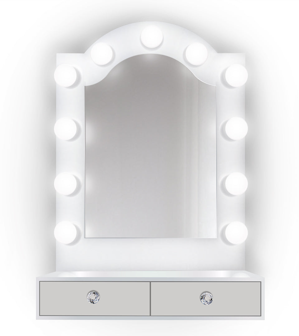 White hollywood Mirror Arched with two drawers 